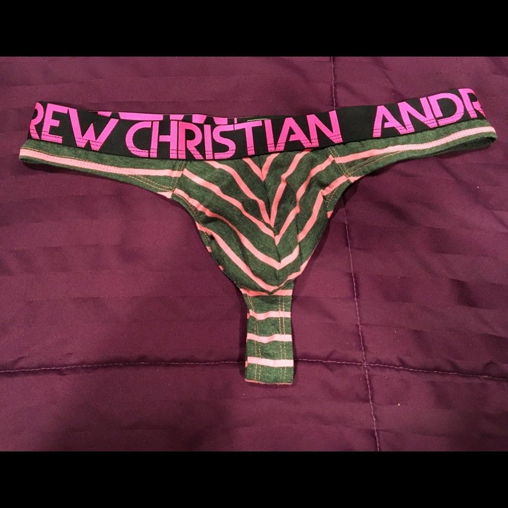 Andrew Christian Stripe Thong LARGE